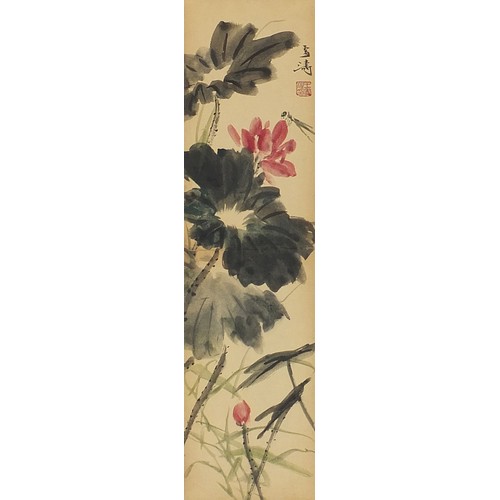 362 - Attributed to Wang Xuetao - Flowers, four screen, set of four Chinese ink and watercolour paper scro... 