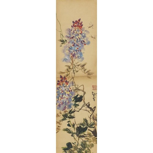 362 - Attributed to Wang Xuetao - Flowers, four screen, set of four Chinese ink and watercolour paper scro... 