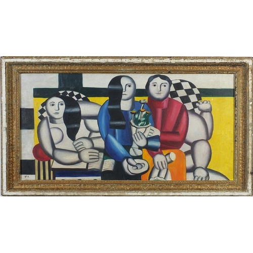 996 - Three surreal figures, French Impressionist school oil on board, framed, 72cm x 40cm excluding the f... 