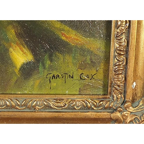253 - Figures hay making, Impressionist oil on board, framed, 49.5cm x 39cm excluding the frame