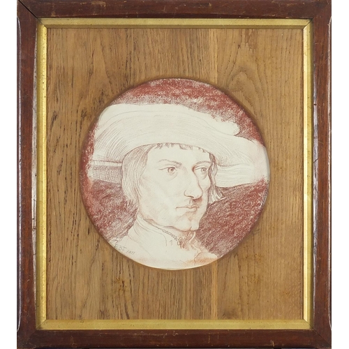 145 - Head and shoulders portrait of a female, Sanguine chalk, mounted, framed and glazed, 24cm x 24cm exc... 
