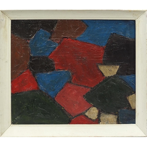 1151 - Abstract composition, geometric shapes, Russian school oil on canvas, framed, 75cm x 61cm excluding ... 