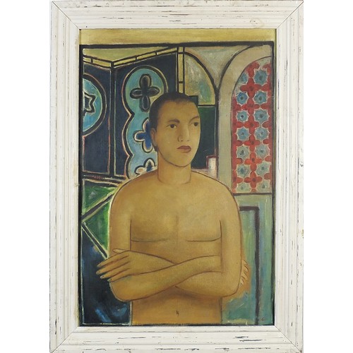 949 - Top half portrait of a woman, Cuban school oil on board, framed, 75cm x 50cm excluding the frame