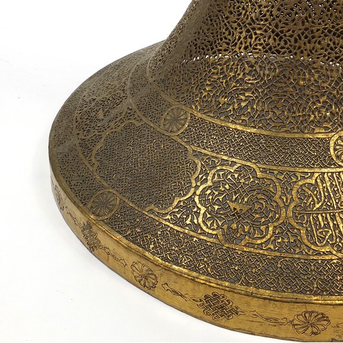 64 - Good Islamic Mamluk Revival mosque lamp finely pierced and engraved with calligraphy and foliage, 14... 