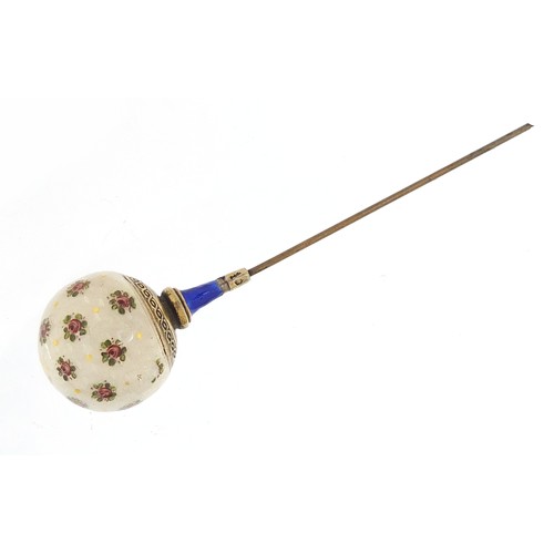 755 - George Adam Scheid, Austro-Hungarian silver and enamel hat pin, 10cm in length, 16.8g