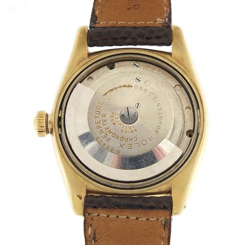 77 - Rolex, 14ct gold Oyster perpetual wristwatch with bubbleback, the movement numbered 52403, the case ... 