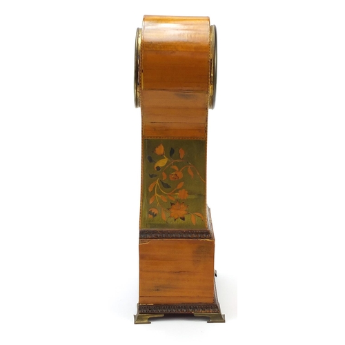 6 - 19th century satinwood inlaid mantle clock striking on a bell with enamelled dial having roman numer... 