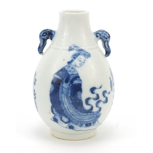 13 - Chinese blue and white porcelain vase with elephant head handles, finely hand painted with an Empero... 