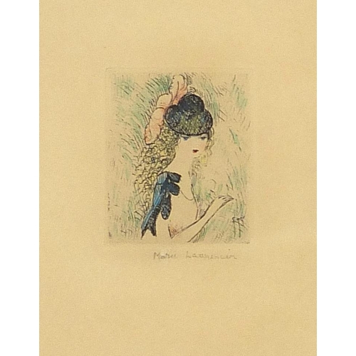 53 - Marie Laurencin - Portrait of a young girl, pencil signed coloured etching, mounted, framed and glaz... 
