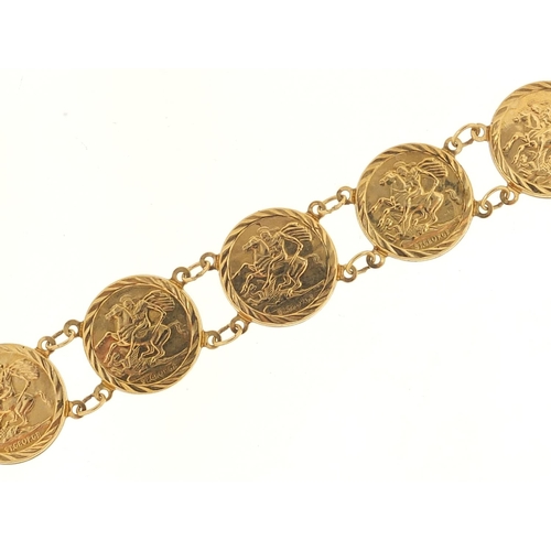 48 - 9ct gold St George and the Dragon coin design bracelet, 19cm in length, 6.4g