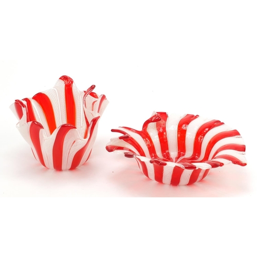 271 - Murano, Venini design glass leaf dish and handkerchief bowl, the largest 16.5cm wide