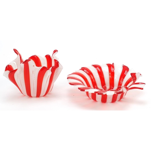 271 - Murano, Venini design glass leaf dish and handkerchief bowl, the largest 16.5cm wide