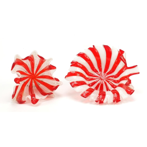 271 - Murano, Venini design glass leaf dish and handkerchief bowl, the largest 16.5cm wide
