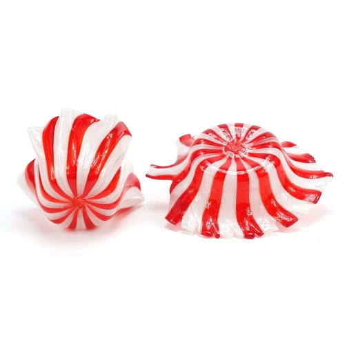 271 - Murano, Venini design glass leaf dish and handkerchief bowl, the largest 16.5cm wide