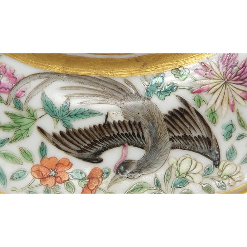 10 - Chinese porcelain plate finely hand painted in the famille rose palette with figures in a palace wit... 