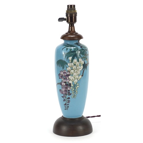 17 - Japanese cloisonné vase table lamp enamelled with flowers, 39cm high