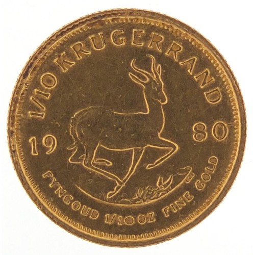 538 - South African 1980 gold 1/10th krugerrand - this lot is sold without buyer’s premium, the hammer pri... 