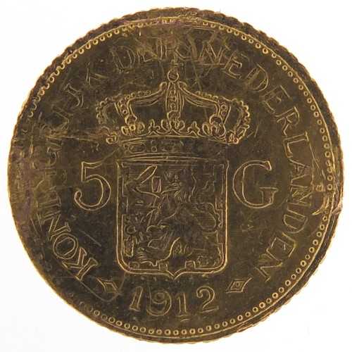 637 - Dutch 1912 gold five gulden, 3.3g - this lot is sold without buyer’s premium, the hammer price is th... 