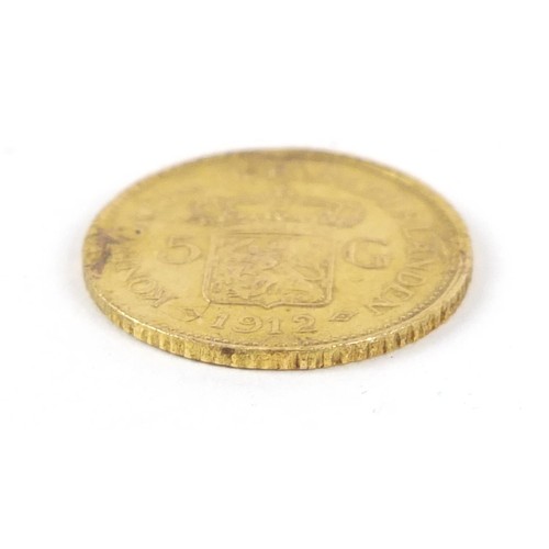 637 - Dutch 1912 gold five gulden, 3.3g - this lot is sold without buyer’s premium, the hammer price is th... 