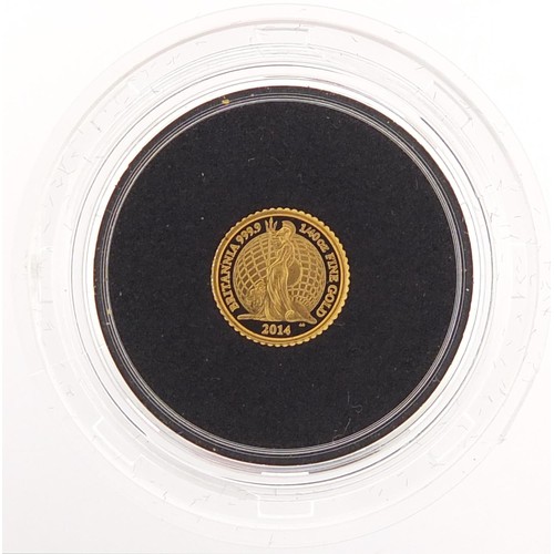 507 - Elizabeth II 2014 Britannia 1/40th ounce gold proof coin, 0.8g, numbered 1211 - this lot is sold wit... 