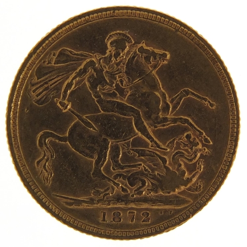 582 - Victoria Young Head 1872 gold sovereign - this lot is sold without buyer’s premium, the hammer price... 