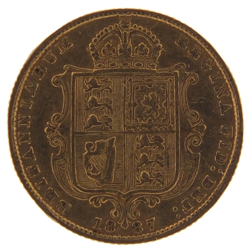 635 - Queen Victoria Jubilee Head 1887 shield back gold half sovereign - this lot is sold without buyer’s ... 