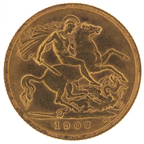 502 - Edward VII 1908 gold half sovereign - this lot is sold without buyer’s premium, the hammer price is ... 