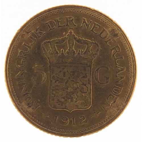 518 - Dutch 1912 gold five guilders - this lot is sold without buyer’s premium, the hammer price is the pr... 
