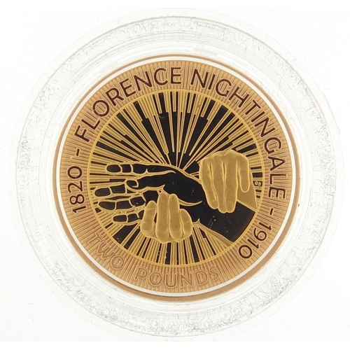 560 - Elizabeth II 2010 gold proof two pound coin commemorating Florence Nightingale, with box and certifi... 