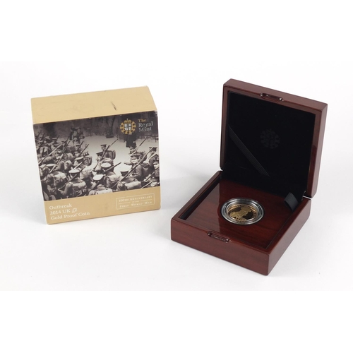 490 - Elizabeth II 2014 two pound gold coin commemorating the 100th Anniversary of the First World War Out... 