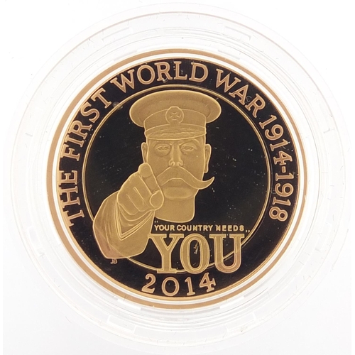 490 - Elizabeth II 2014 two pound gold coin commemorating the 100th Anniversary of the First World War Out...