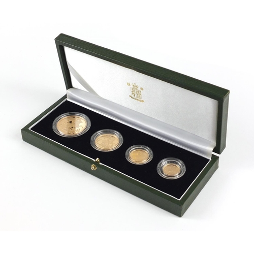 640 - United Kingdom 2007 gold proof four coin sovereign collection  with box and certificate numbered 152... 