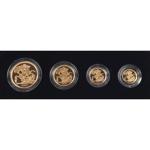 640 - United Kingdom 2007 gold proof four coin sovereign collection  with box and certificate numbered 152... 