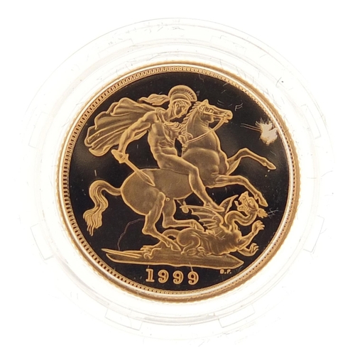 540 - Elizabeth II 1999 gold proof sovereign with box and certificate numbered 8368 - this lot is sold wit... 