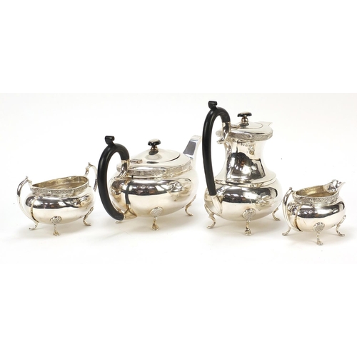 2299 - Celtic design silver plated four piece tea service with ebonised handles, the largest 21cm high