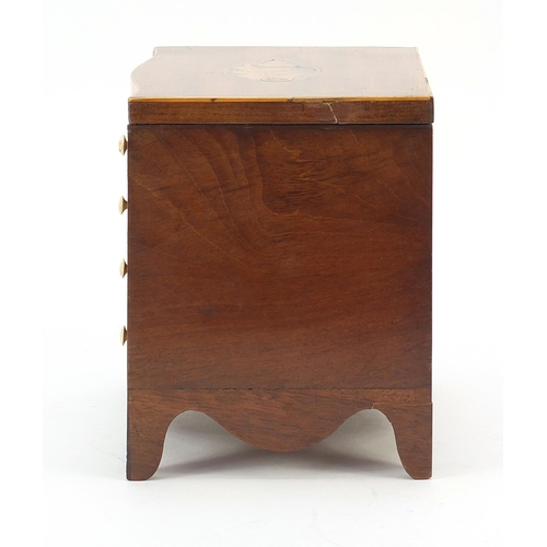 23 - Victorian inlaid mahogany tea caddy in the form of a serpentine fronted six drawer chest, 17cm H x 1... 