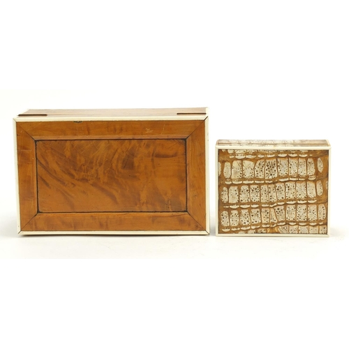 199 - Two 19th century ivory strung boxes including a taxidermy interest crocodile skin example, the large... 