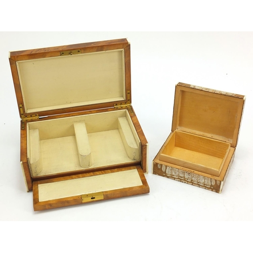 199 - Two 19th century ivory strung boxes including a taxidermy interest crocodile skin example, the large... 