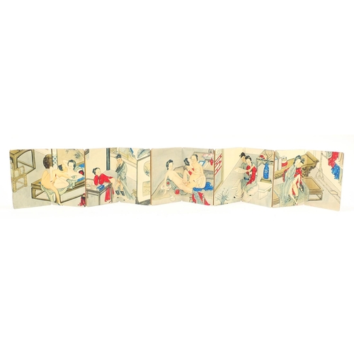 1930 - Chinese folding book depicting erotic scenes, 18.5cm x 12cm