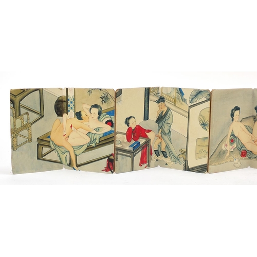 1930 - Chinese folding book depicting erotic scenes, 18.5cm x 12cm