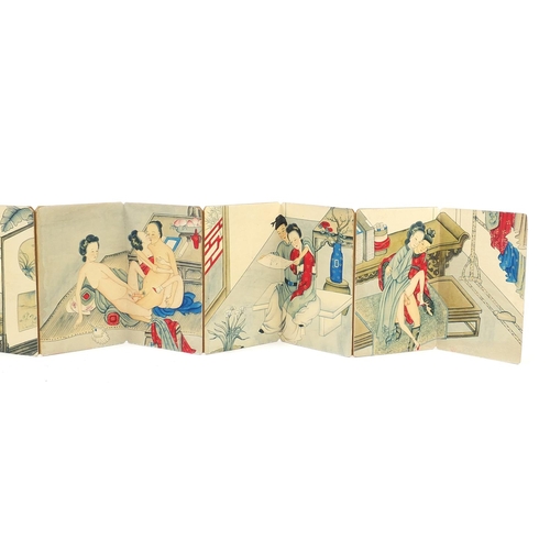 1930 - Chinese folding book depicting erotic scenes, 18.5cm x 12cm