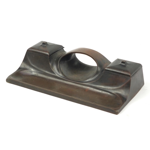 2281 - German Modernist bronze desk stand with two inkwells, impressed Aktin Gesellschaft Gladenbeck Friedr... 