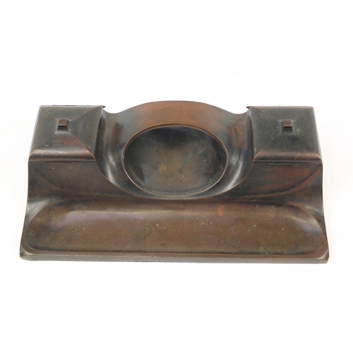 2281 - German Modernist bronze desk stand with two inkwells, impressed Aktin Gesellschaft Gladenbeck Friedr... 