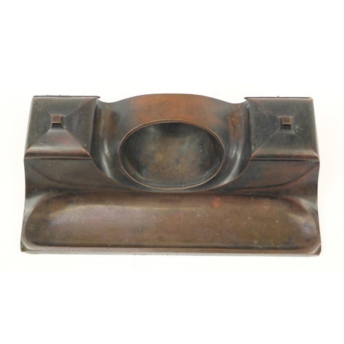 2281 - German Modernist bronze desk stand with two inkwells, impressed Aktin Gesellschaft Gladenbeck Friedr... 