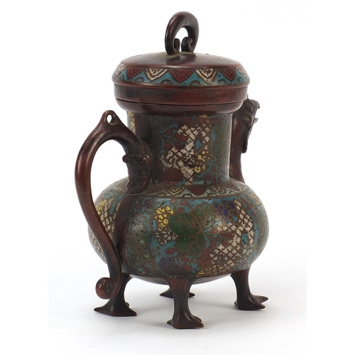 243 - Chinese cloisonné bird teapot enamelled with flowers, four figure character marks to the base, 20cm ... 