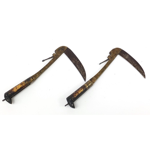 1514 - Two Afghan folding Lohar knives with bone handles, each approximately 21cm in length when closed