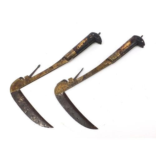 1514 - Two Afghan folding Lohar knives with bone handles, each approximately 21cm in length when closed