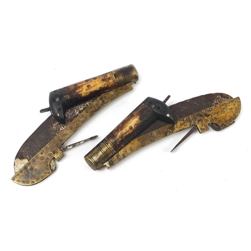 1514 - Two Afghan folding Lohar knives with bone handles, each approximately 21cm in length when closed