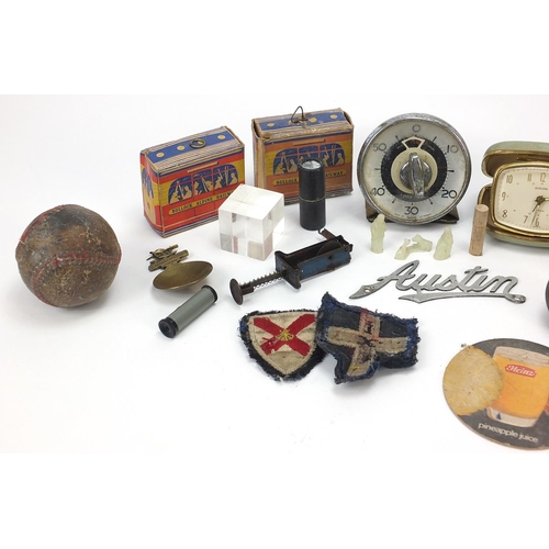 1927 - Objects including an advertising Palethorpes Sausage box and Smith's clock