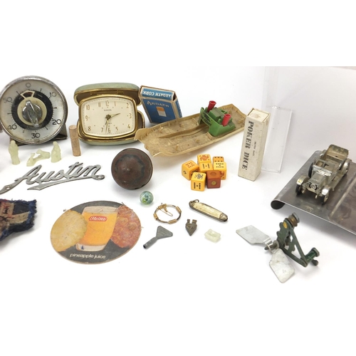 1927 - Objects including an advertising Palethorpes Sausage box and Smith's clock